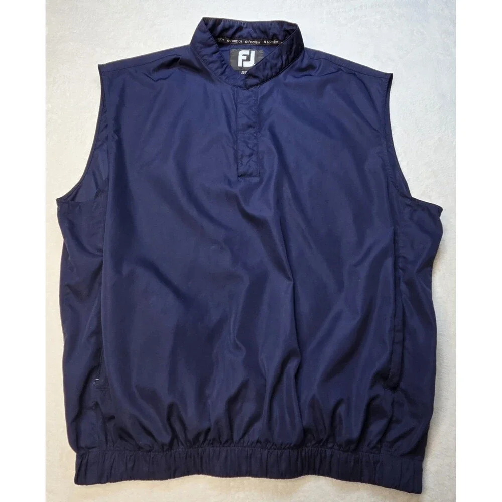 FJ Foot Joy Blue Pullover Nylon Vest Men's Med Snap Button, Wind & Rain
